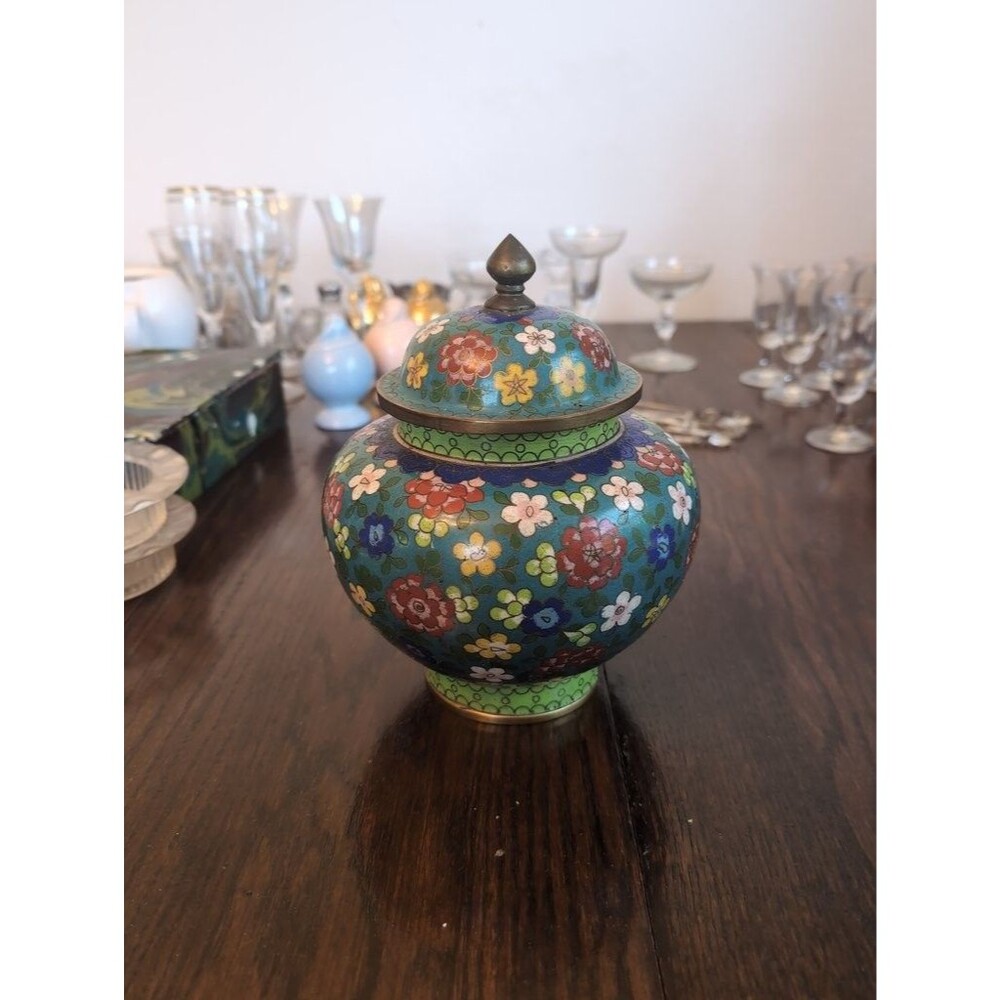 Vintage Cloisonné Floral Lidded Jar